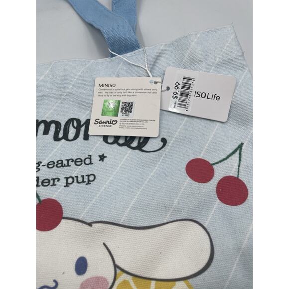 Hello Kitty Cinnamoroll Blue Canvas Tote Bag Sanrio X Miniso New With Tags - Picture 5 of 7